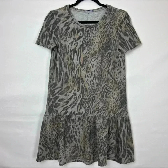 Zara Animal Print Short Sleeve Sweatshirt Dress - Picture 1 of 8